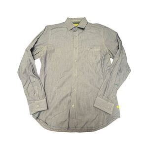 Descendant Of Thieves Shirt Men M Blue White Stripe Button Front Collared LE 558